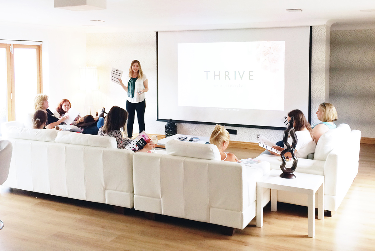 It’s always a really good idea to leave extra room in your suitcase when you come to a Thrive Mastermind, because I’m going to fill it with gifts and surprises that I have planned throughout the retreat! Our first gift came complete with a notepad from Clean Mama (our favorite blog for simplified home care and cleaning tips!), an adorable camera USB keychain from Photo Flash Drive , ‘Make it Happen’ pencils to keep note taking motivational by Wangs Wonderful World , and a couple other fun gifts from me including a gold dipped pencil pouch to keep these first gifts all tucked away safe.
