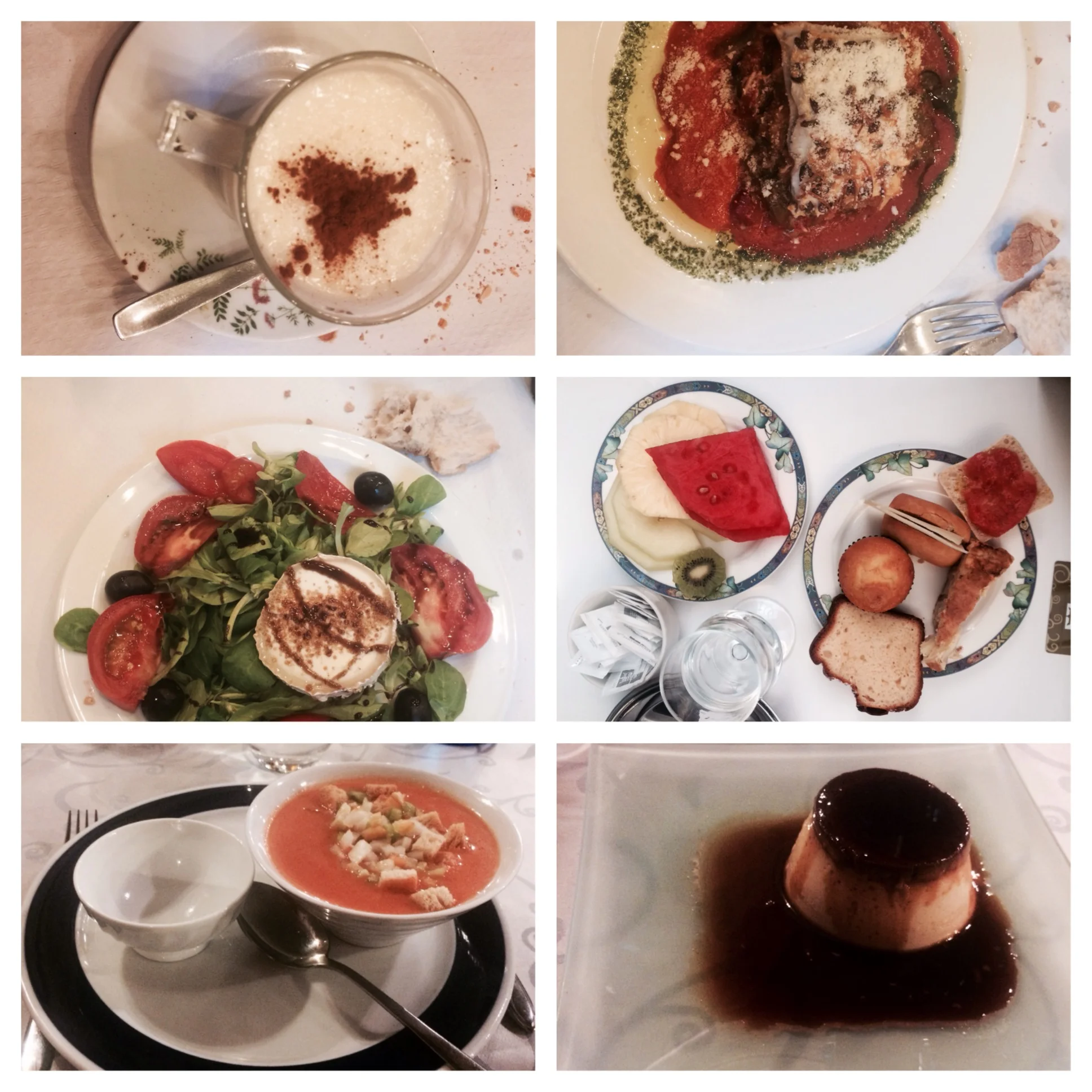 Arroz con leche, lasagna, e nsalada de queso de cabra , flan, gazpacho- it was all delicious and beautiful! 