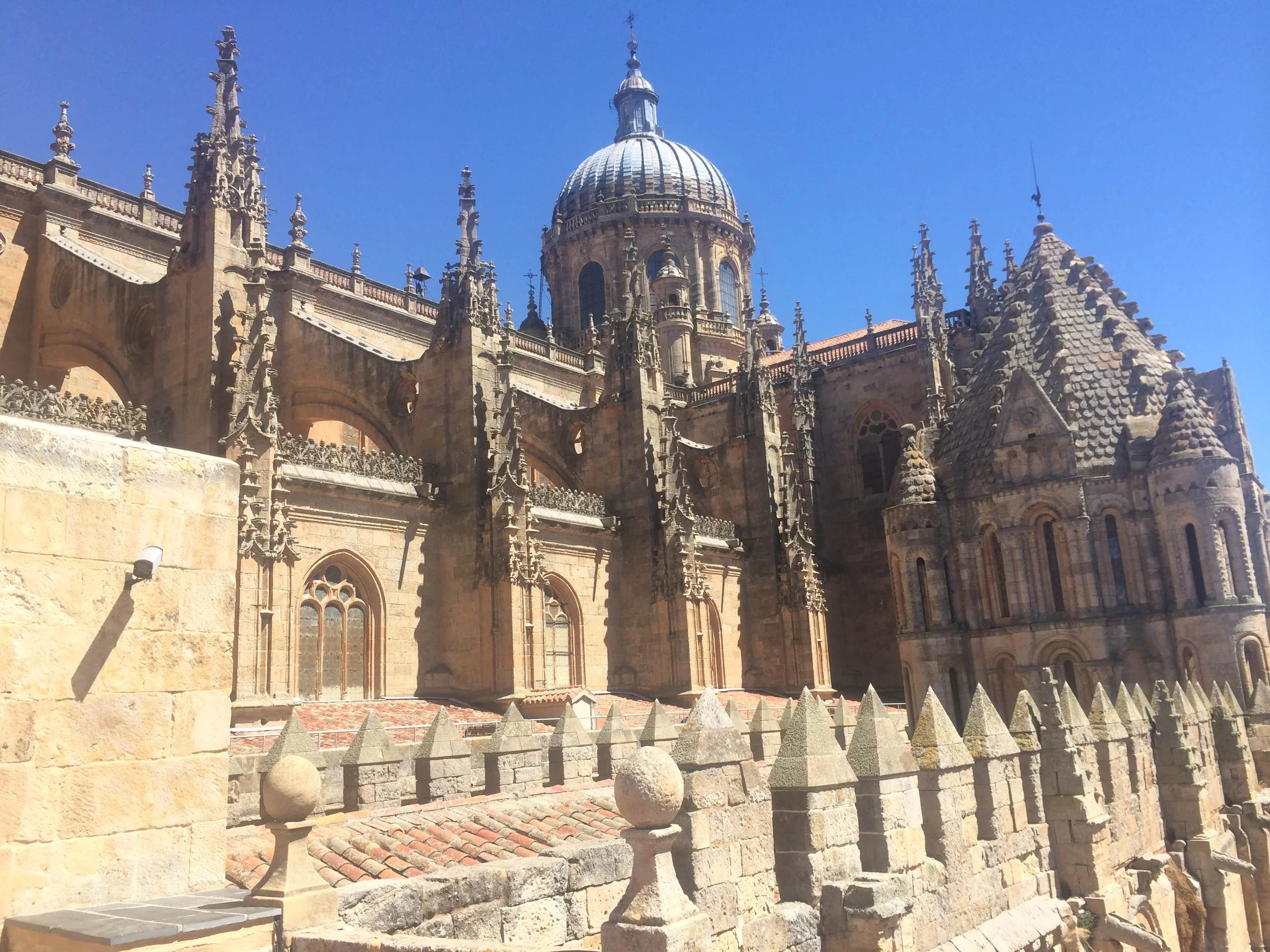 One of the cathedrals at Salamanca, as seen from a balcony halfway up it. 