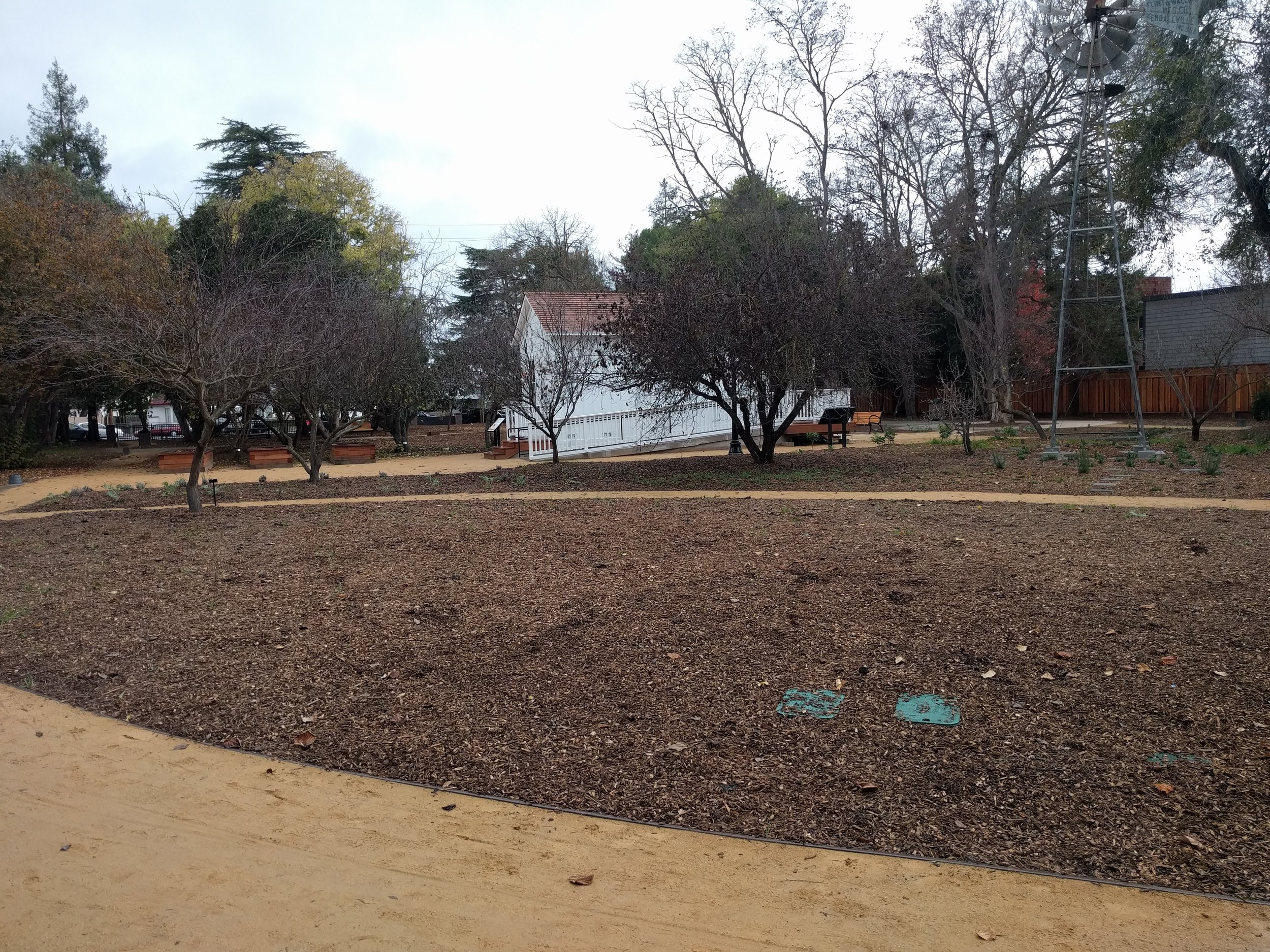 Garden space - left side; 3 garden beds next to Immigrant House are for a kitchen herb garden