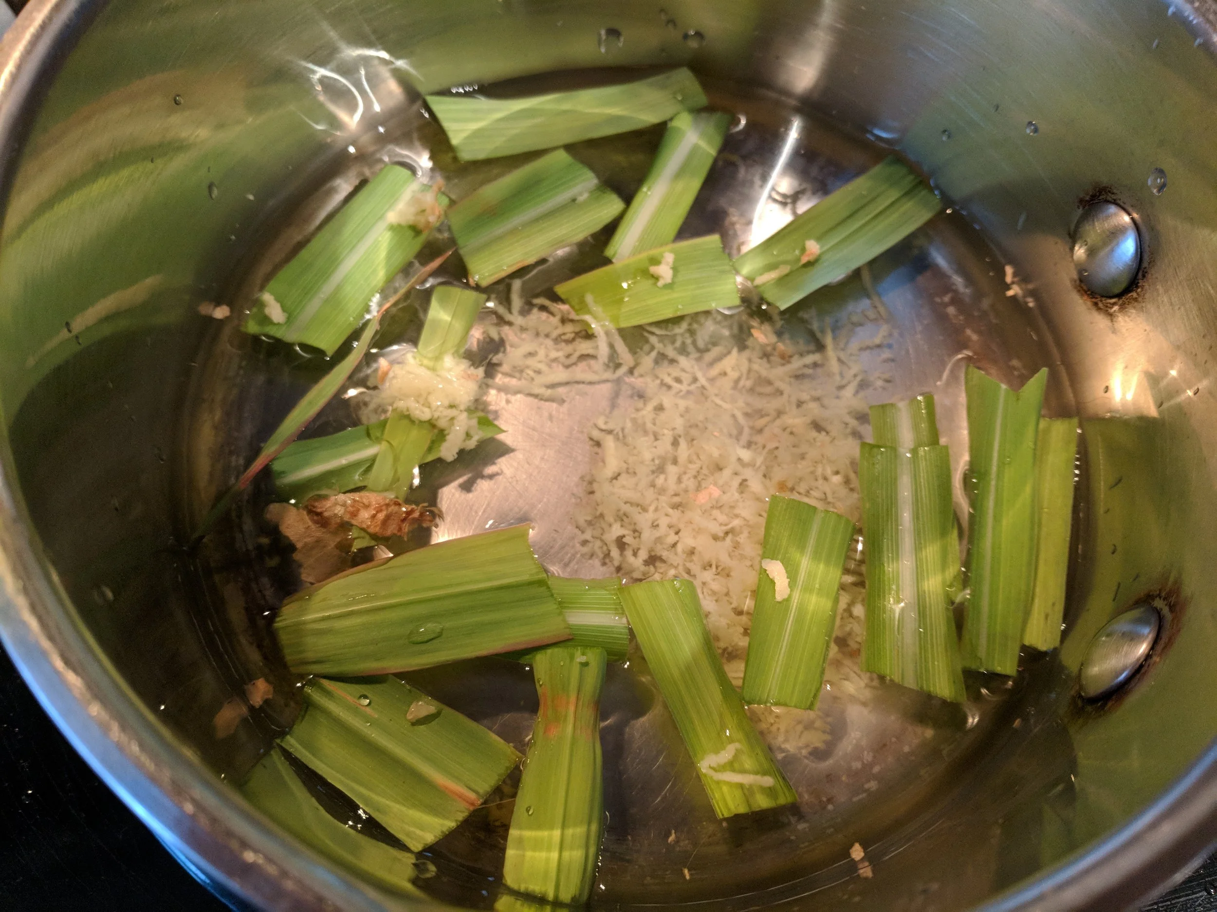 Fresh lemongrass and fresh grated ginger added to 1 cup water. Boil until you smell a nice aroma