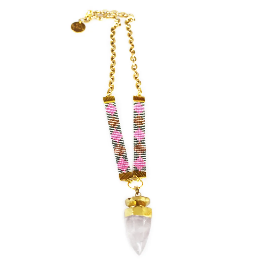 Amethyst and pastel pink beaded statement necklace, summer style jewellery handmade by New Zealand jewelry designer Shh by Sadie