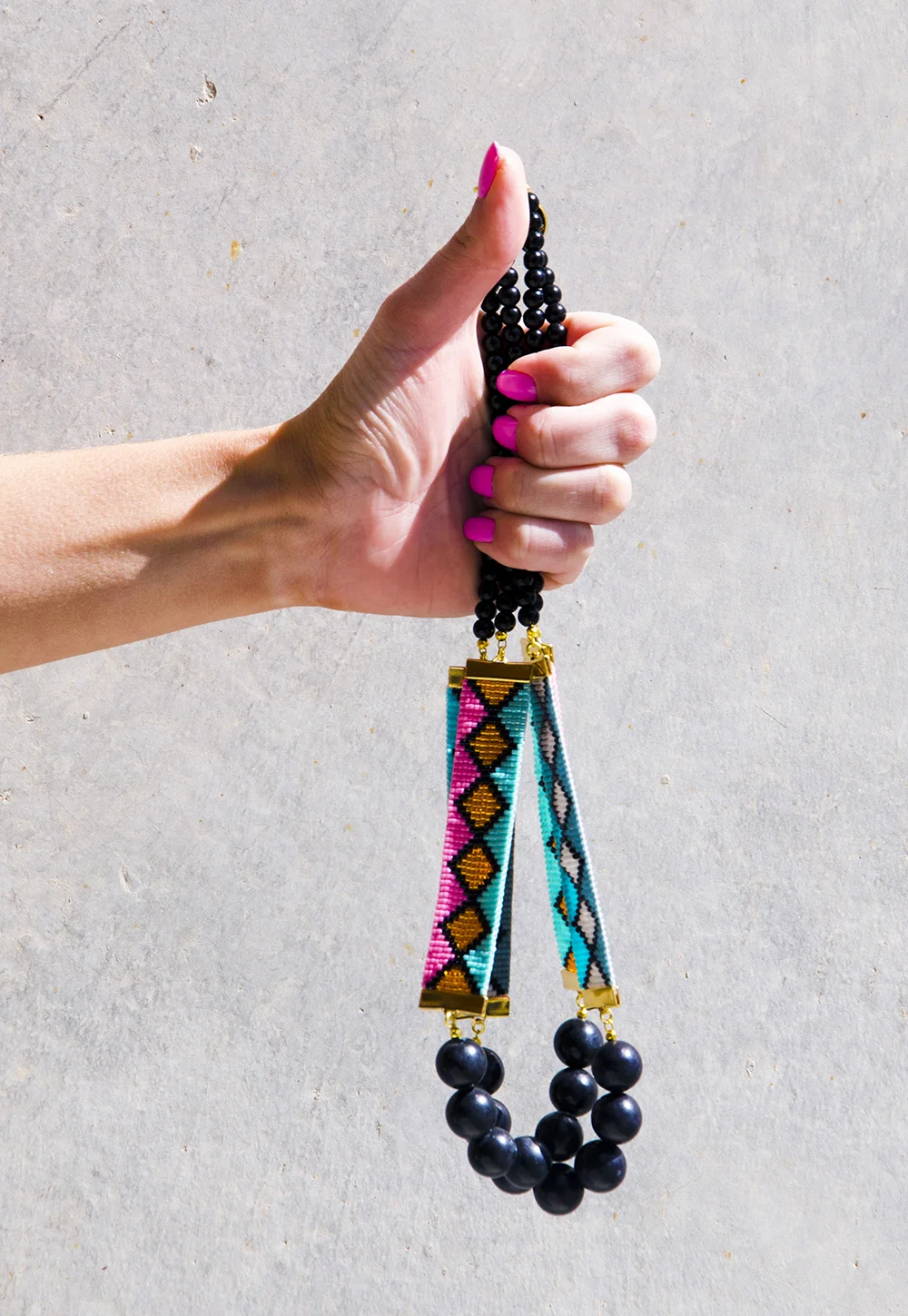 Miami Nights pastel orange, pink and blue beaded statement necklace with semi precious stones handmade by New Zealand jewelry designer Shh by Sadie