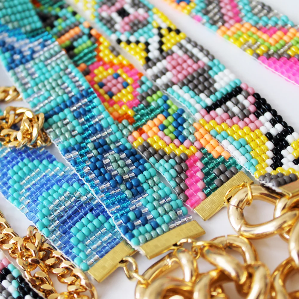 Shh by Sadie designer jewelry bright woven bead necklaces resort wear