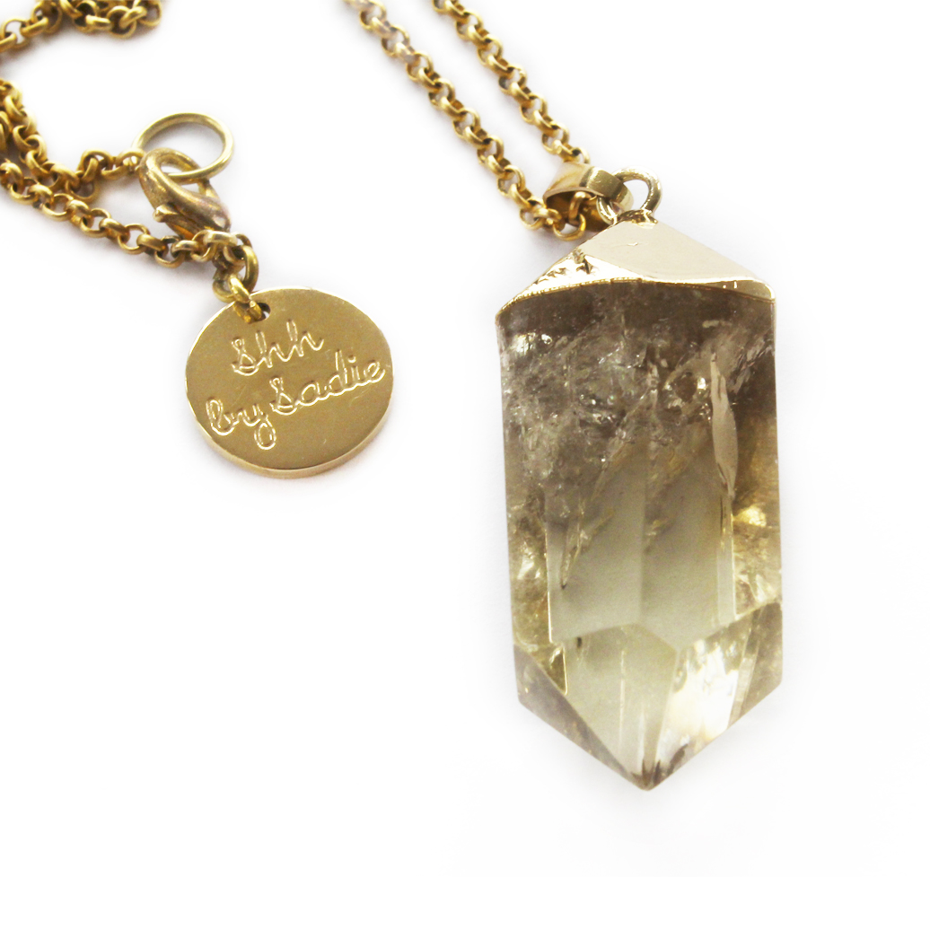 Shh by Sadie Glow lemon quartz and gold designer statement necklace
