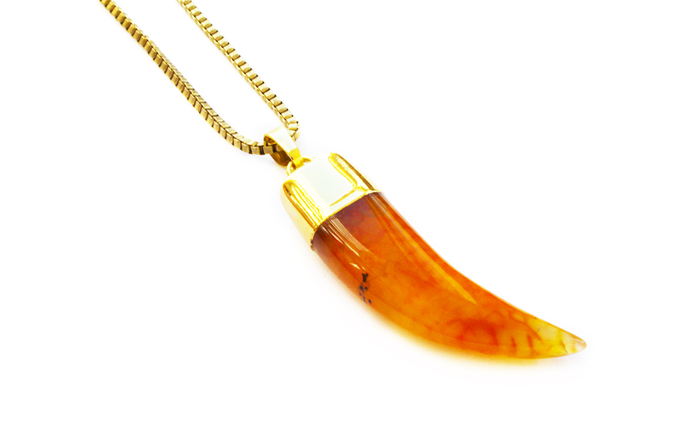 Orange agate tusk necklace handmade designer jewelry by NZ designer Shh by Sadie
