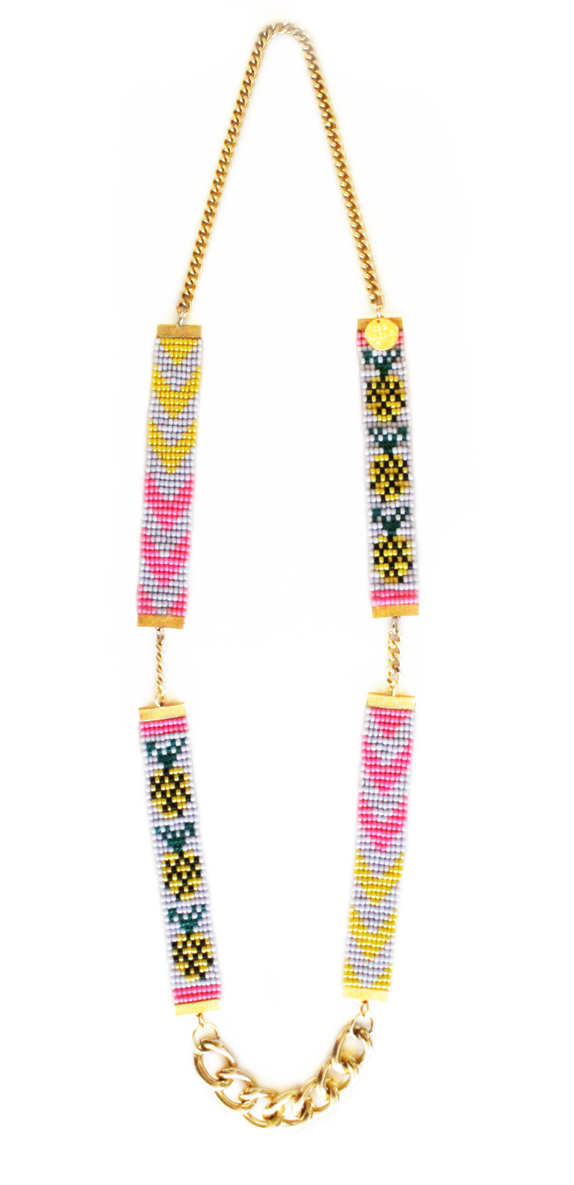 Copy of Copy of designer necklace pineapple print pink chevron handmade in new zealand