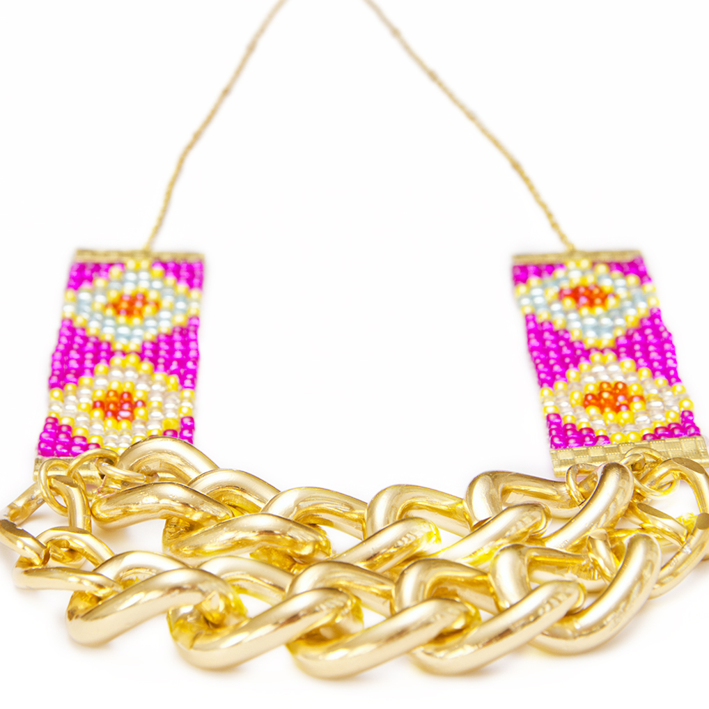 pink statement necklace handmade in new zealand gold chain designer