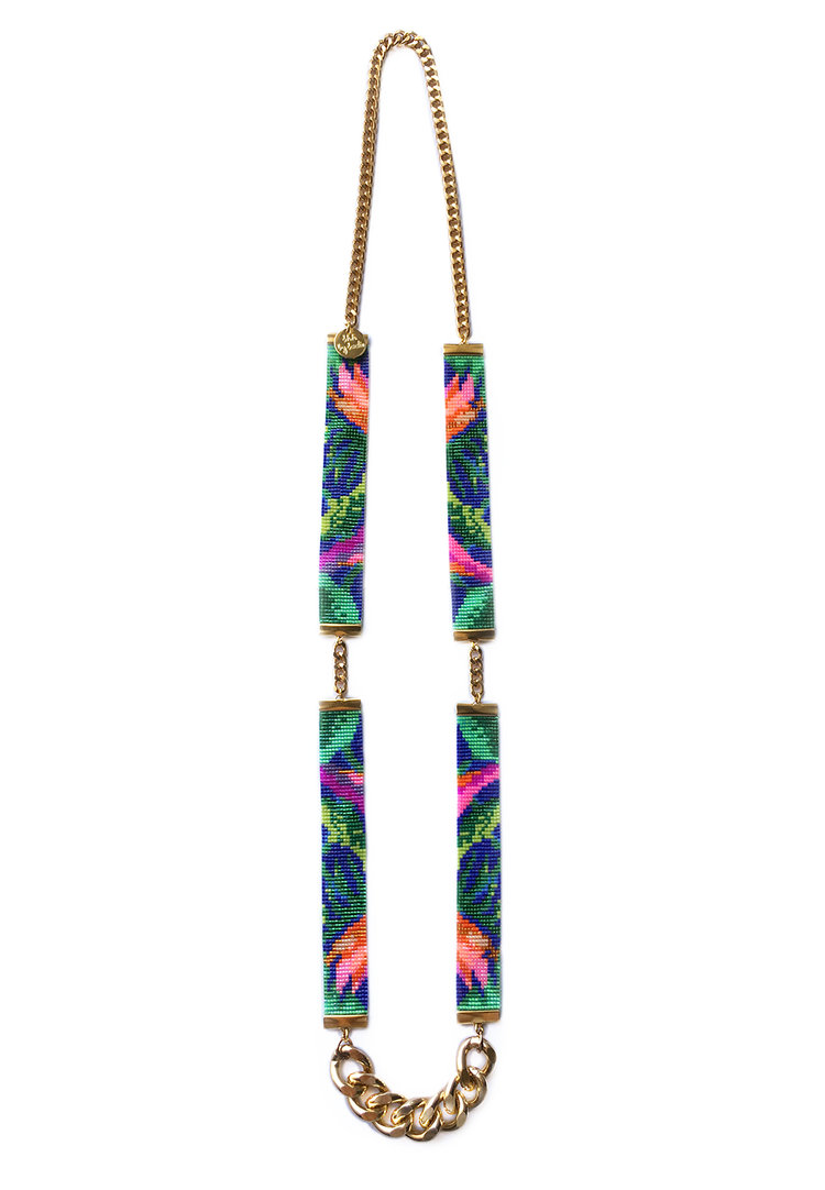 Shh by sadie tropical jungle print designer necklace