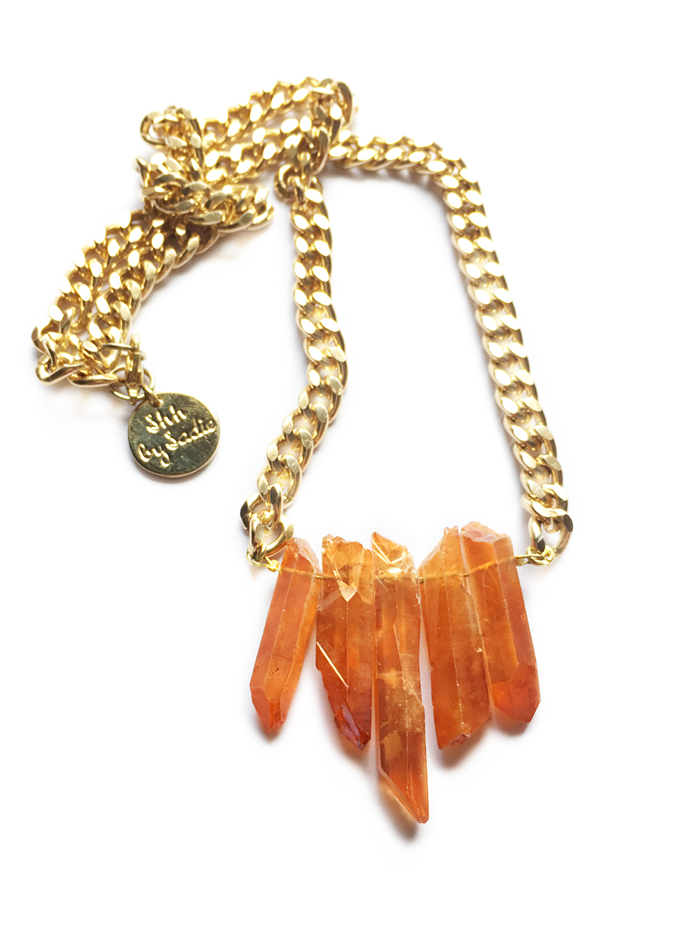 Amber crystal quartz necklace handmade in UK by shh by sadie designer jewellery