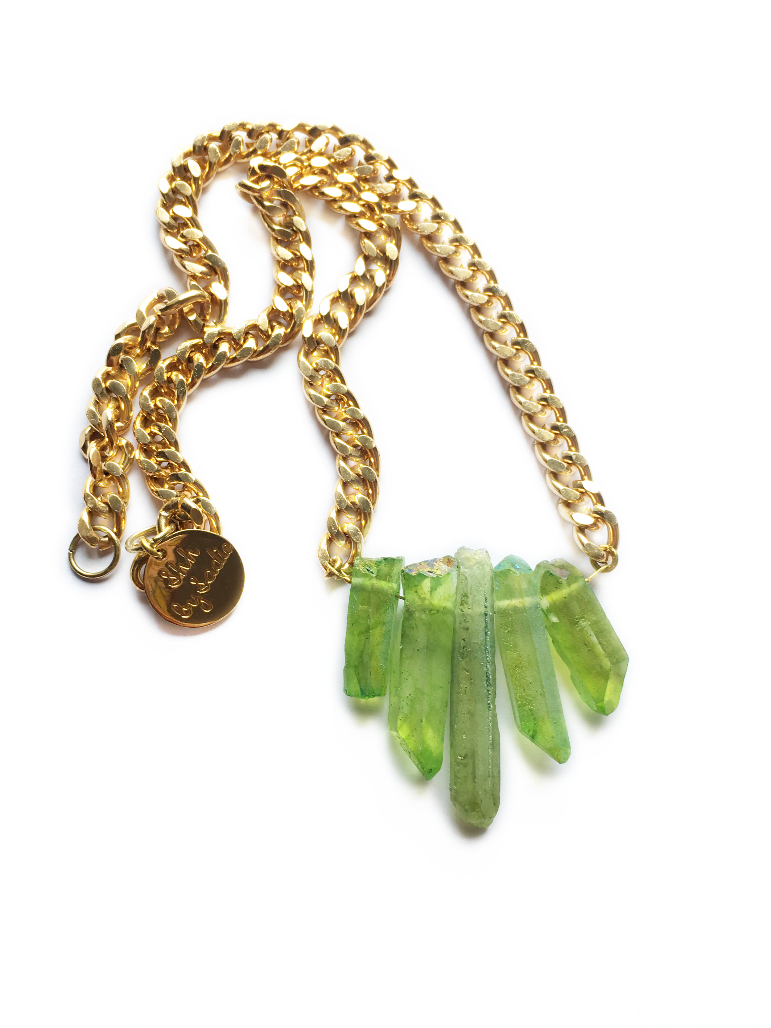 Green crystal quartz necklace handmade in England by British jewellery designer shh by sadie