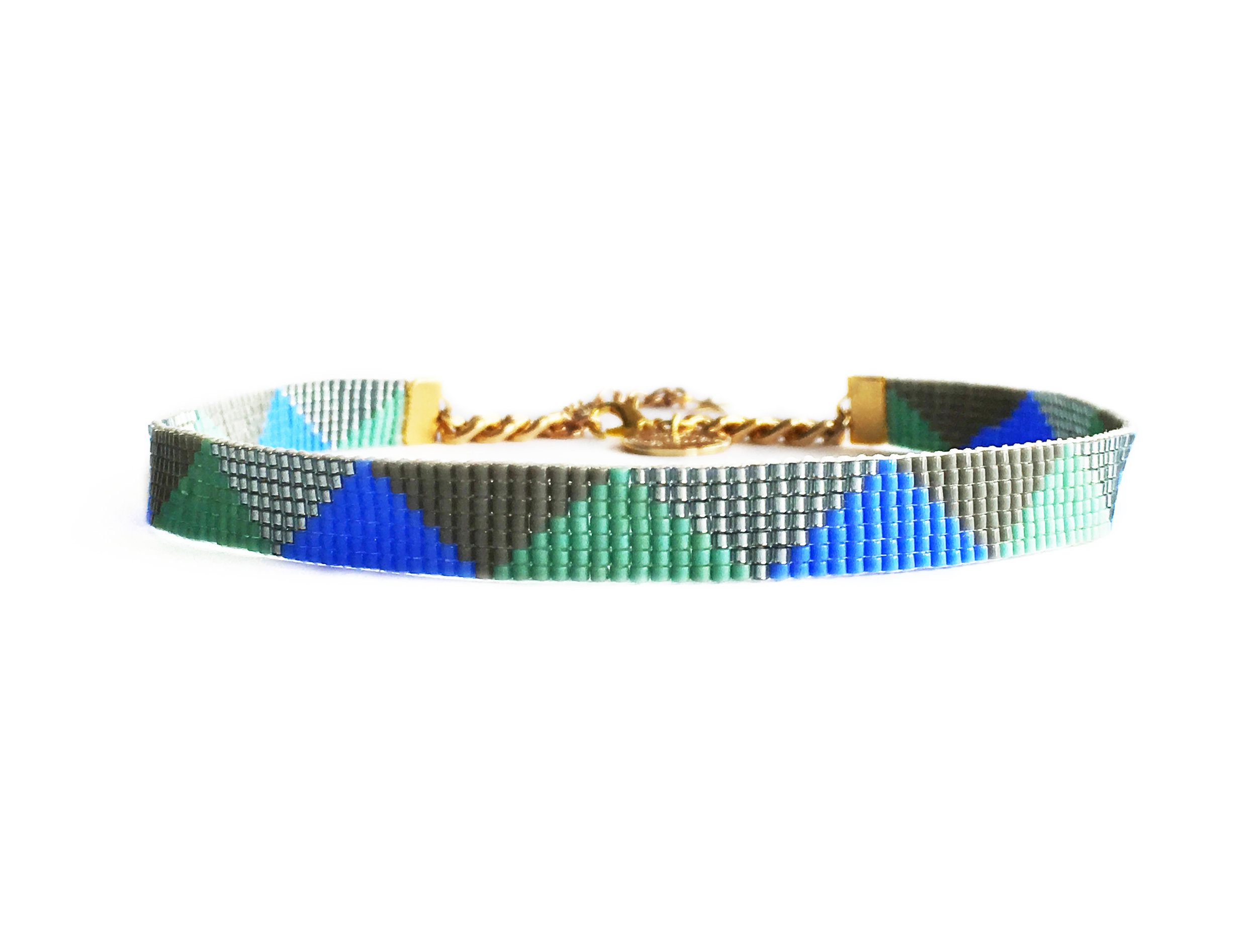 blue and green designer beaded choker shh by sadie