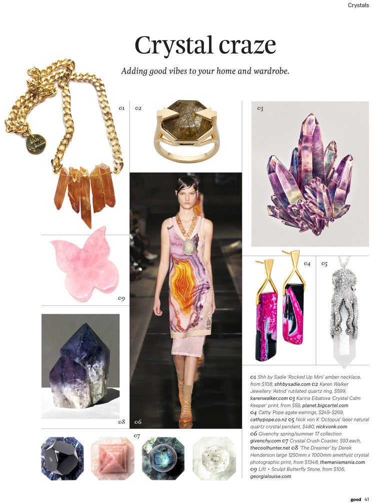 Shh by Sadie crystal quartz necklace in Good magazine