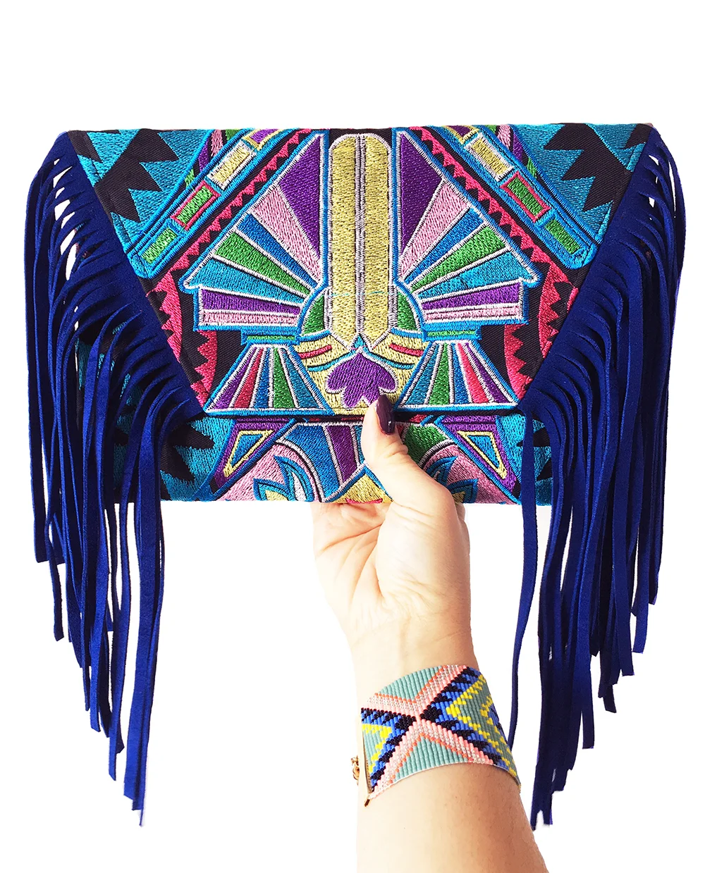 Blue suede fringe bag Shh by Sadie