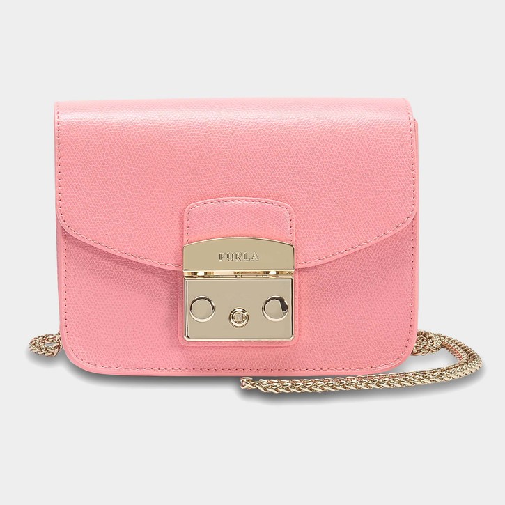 Pink Furla mini metropolis leather handbag