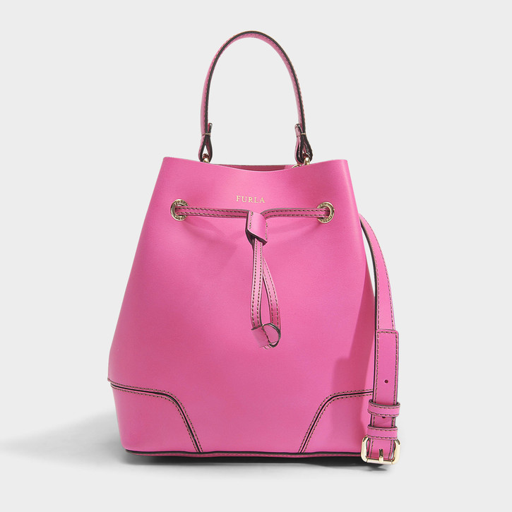 STACY SMALL DRAWSTRING BAG furla pink leather bag