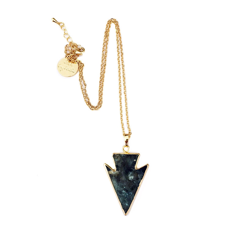 Glow labradorite crystal necklace arrow pendant layering necklace