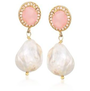 Baroque pearl and rose quartz bridal earrings
