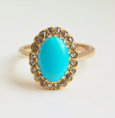 Antique Edwardian turquoise and diamond gold ring