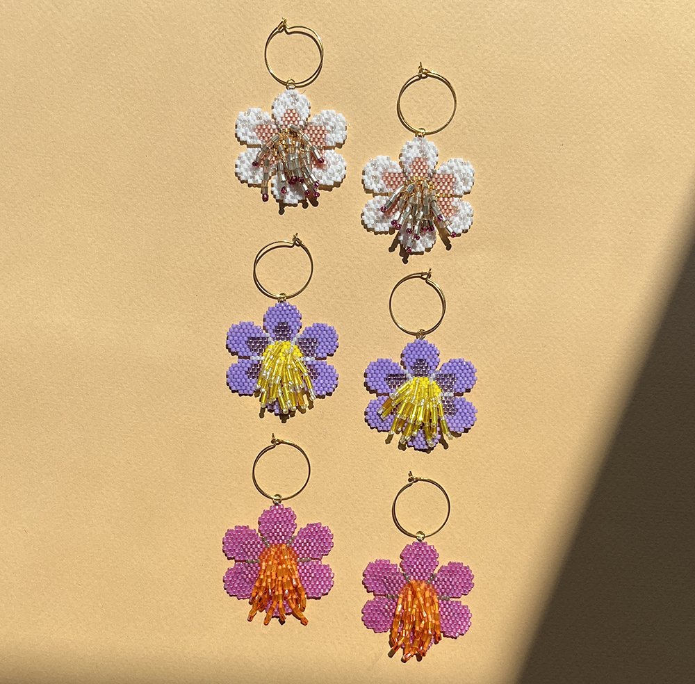 Handmade beaded flower earrings