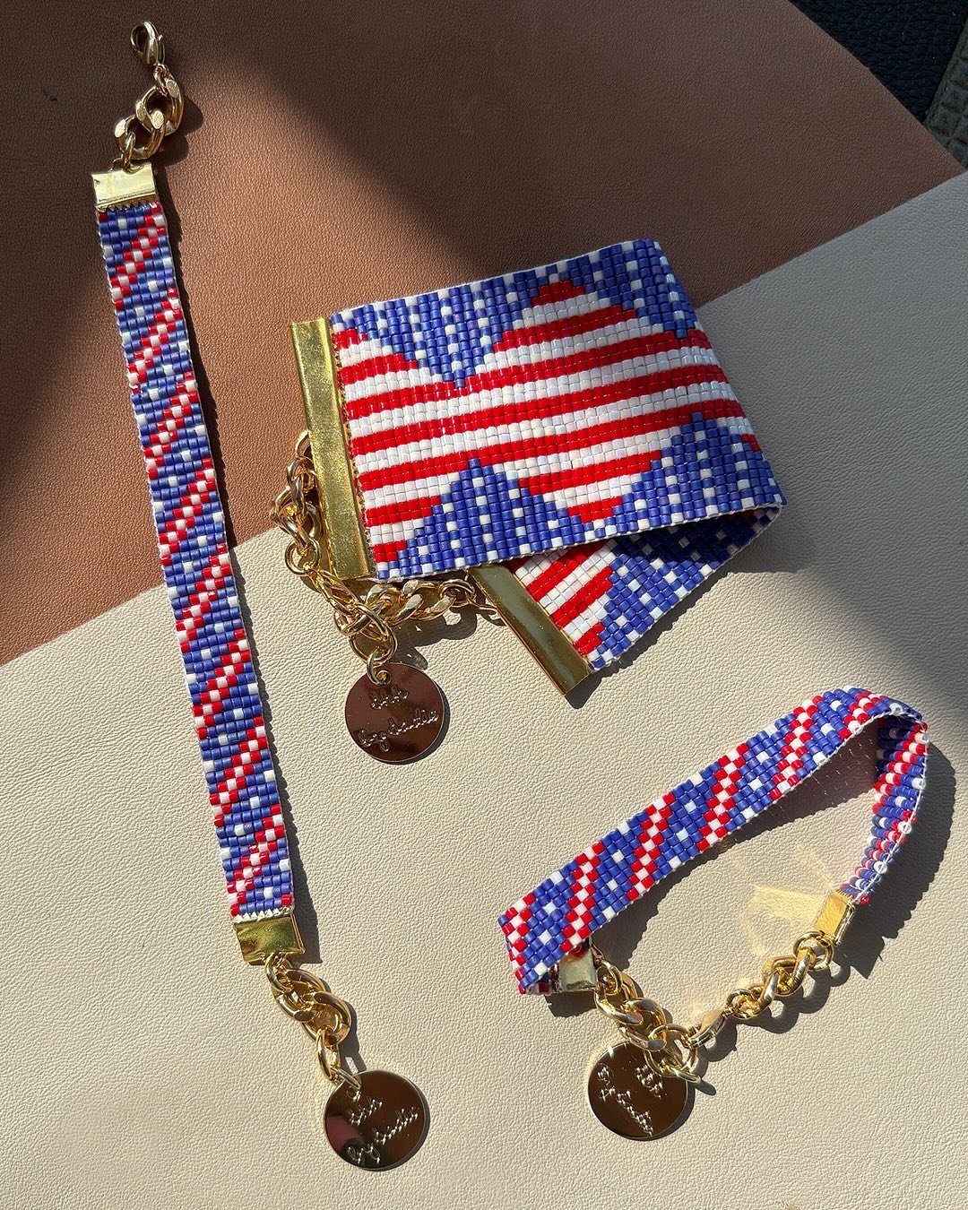 Always excited to work on custom orders and get creative! My customer asked if I could design one, possibly two, cuffs for the Fourth of July. I sent her four designs and she chose one large cuff and two skinny cuffs. I&rsquo;m really happy with how 