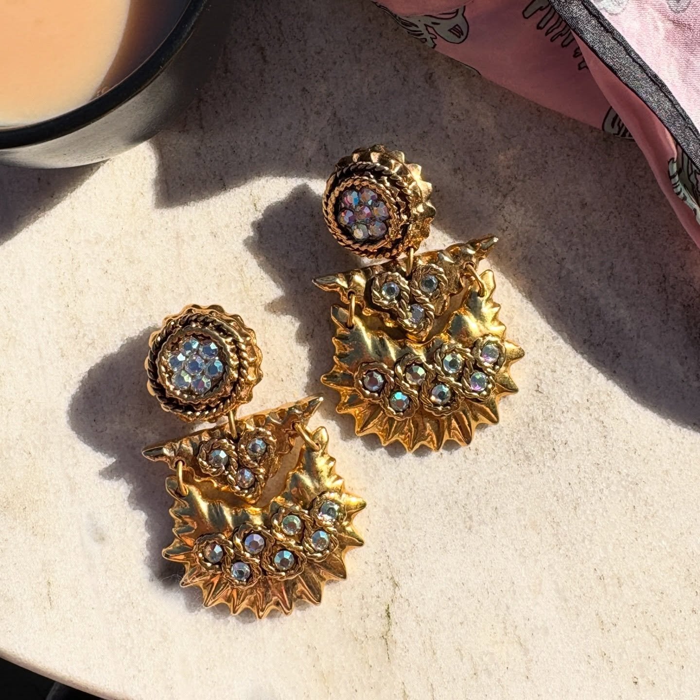 Bijoux in France: two. I bought these stunninnnnnng vintage statement clip on earrings at a giant brocante in Chateau du Loire. It was a beautiful sunny day and they caught my eye almost as soon as we arrived. They were more expensive than I wanted t
