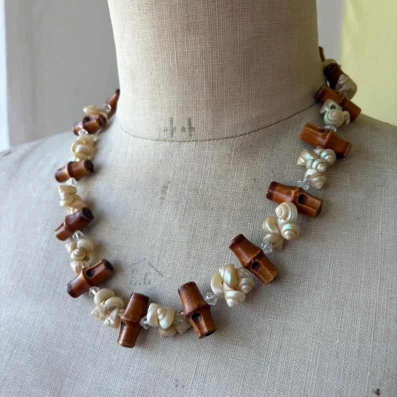 Shell necklaces, a thread 🐚🪡 including antique Maireener shell necklaces, Art Deco trochus shell necklaces, handmade one of a kind shell necklaces and charm necklaces made by moi 🥰😍