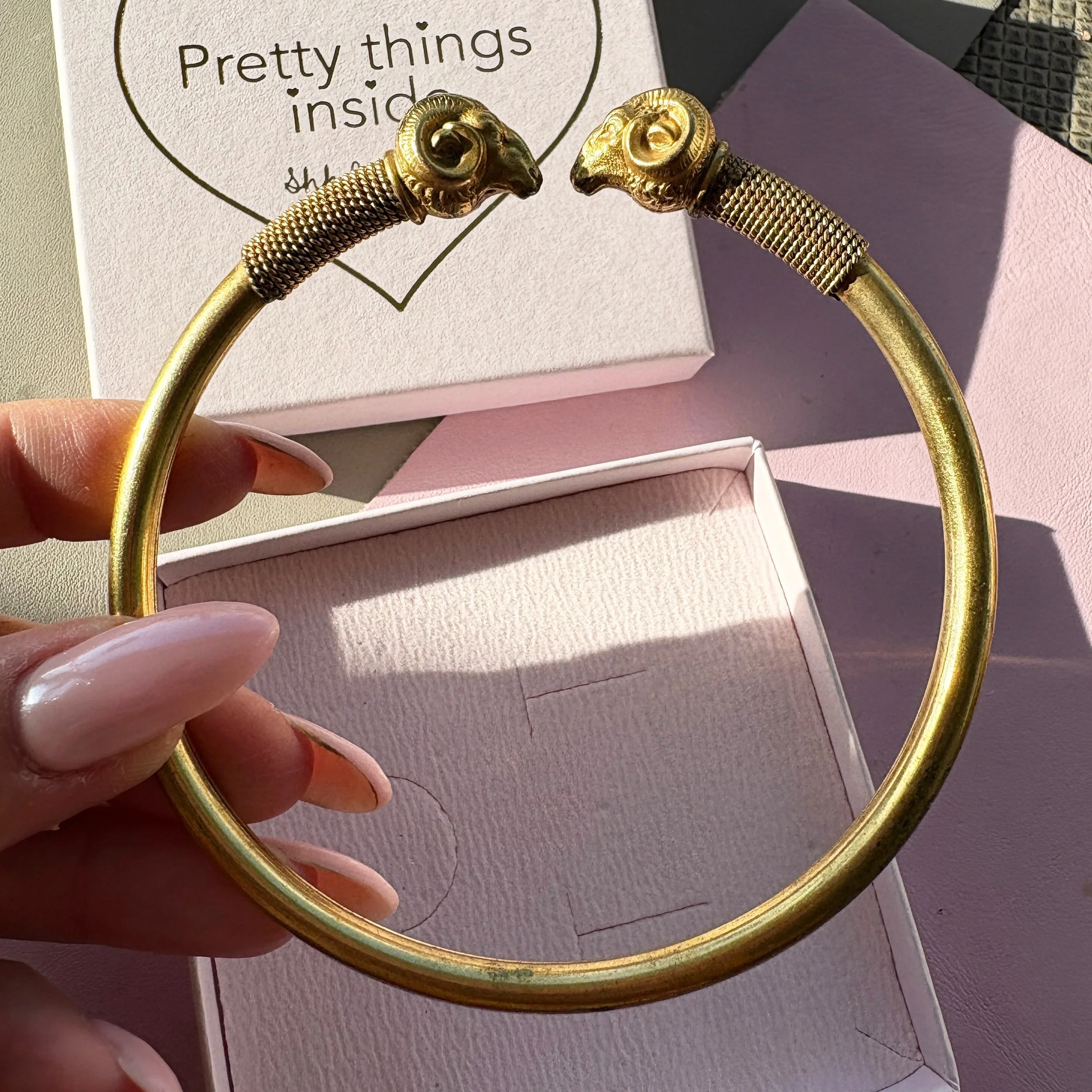 Online now - STUNNING Art Deco Etruscan revival rams heard torque bangle 😍 Somebody buy it quick before I keep it for myself 🤣🤪😆😅