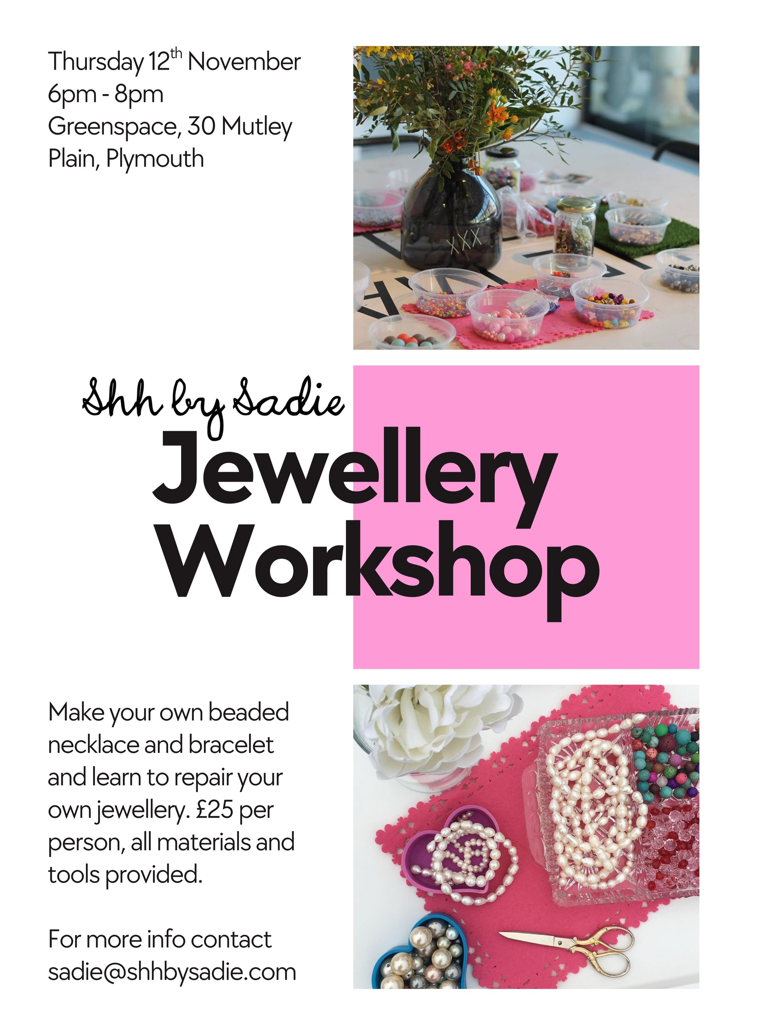 Come and make jewellery with me! My next workshop is on Thursday 12th Nov at @greenspace_plymouth ☺️ We will be making a necklace and a bracelet, and you get to make your own design from hundreds and hundreds of beads, glass crystals, gemstones, vint