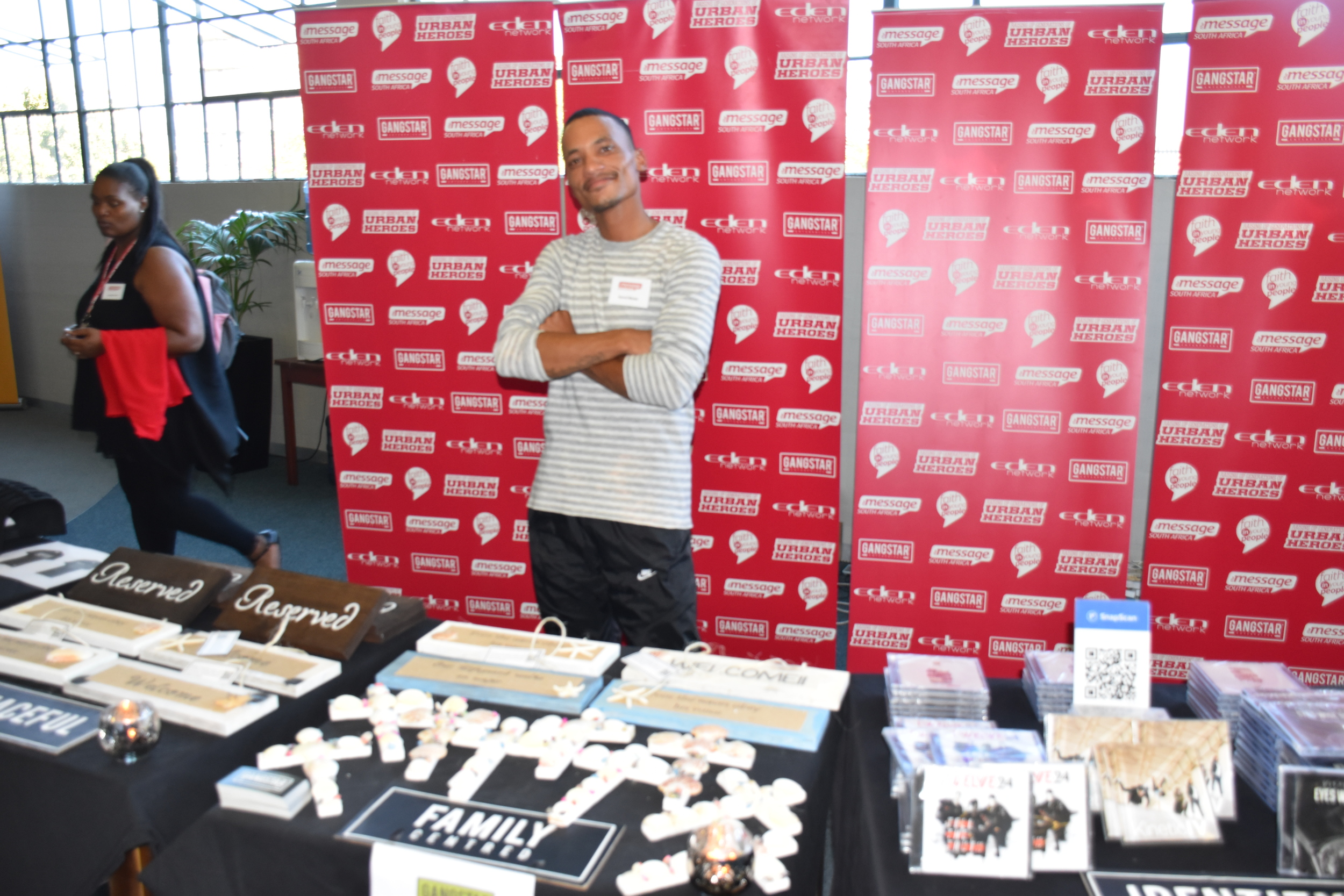One of our Gangstars Farrol selling our Gangstar merchandise.