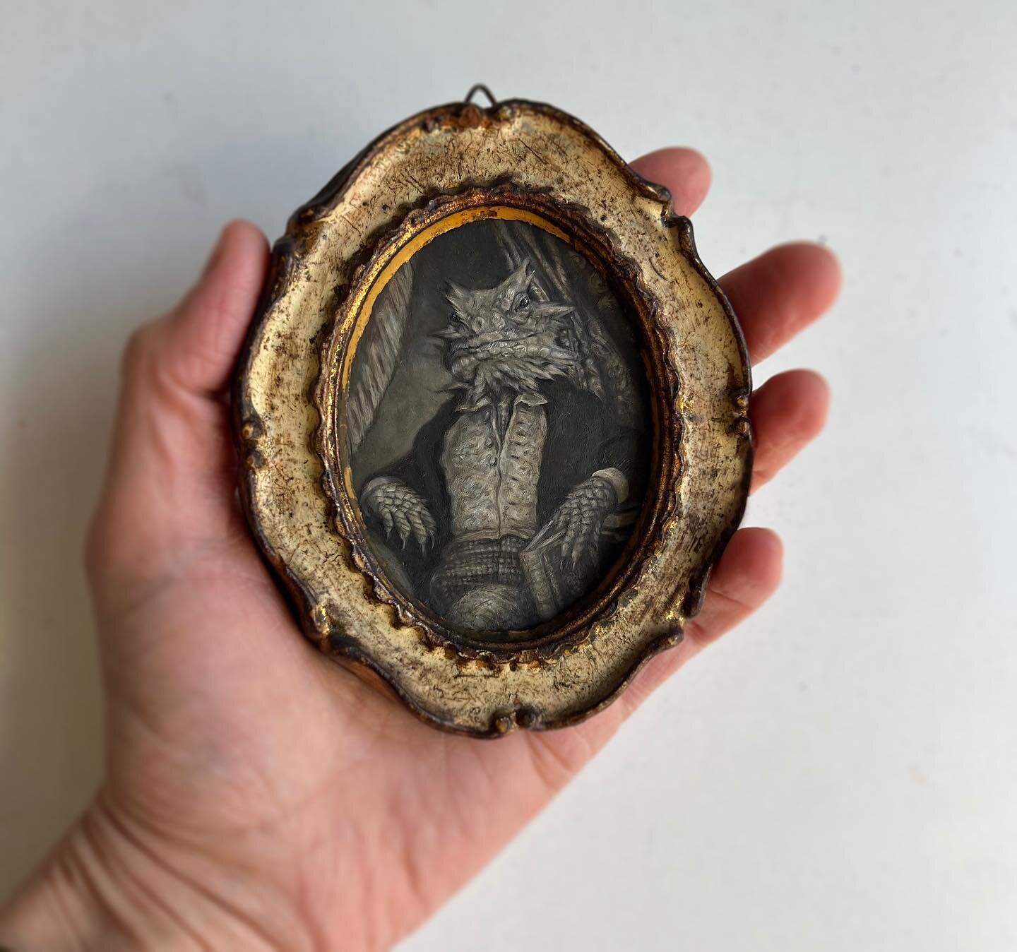&ldquo;His petite, yet dignified portrait was a treasure&nbsp;acquired in the California desert by a chance encounter with a&nbsp;vagabond trader.&rdquo;

Introducing my latest miniature portrait: &lsquo;The Learned Lizard&rsquo; a 2.75&rdquo;x 3.5&r