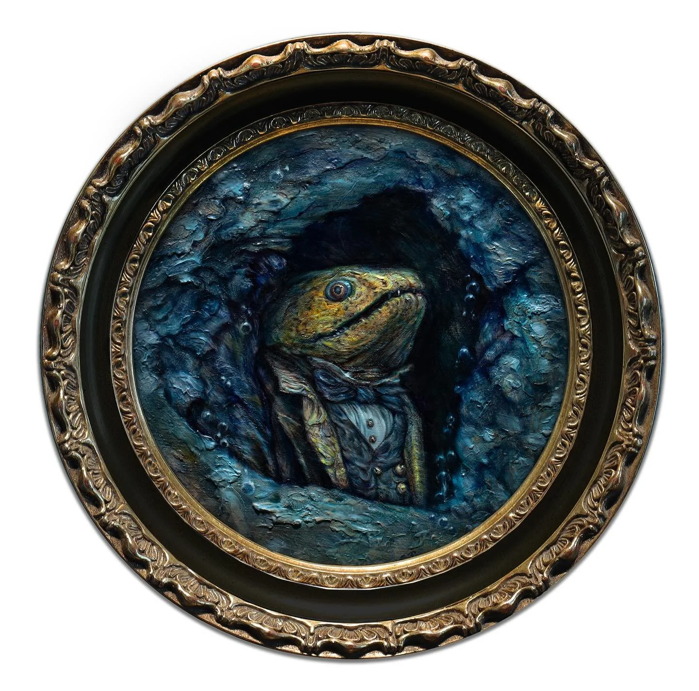 Only the favored few could catch of glimpse of the elusive&hellip;

 &ldquo;Admiral Long-Jaw, Master of the Reef&rdquo; (8&rdquo;x 8&rdquo; oil on panel). My latest painting is available and included in THE OCEANIC SOURCE online group exhibition pres