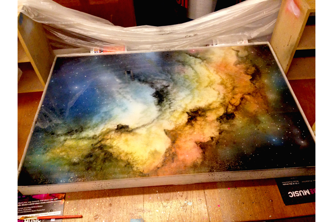 Wizard Nebula in progress - Spray paint, oils, acrylic and resin