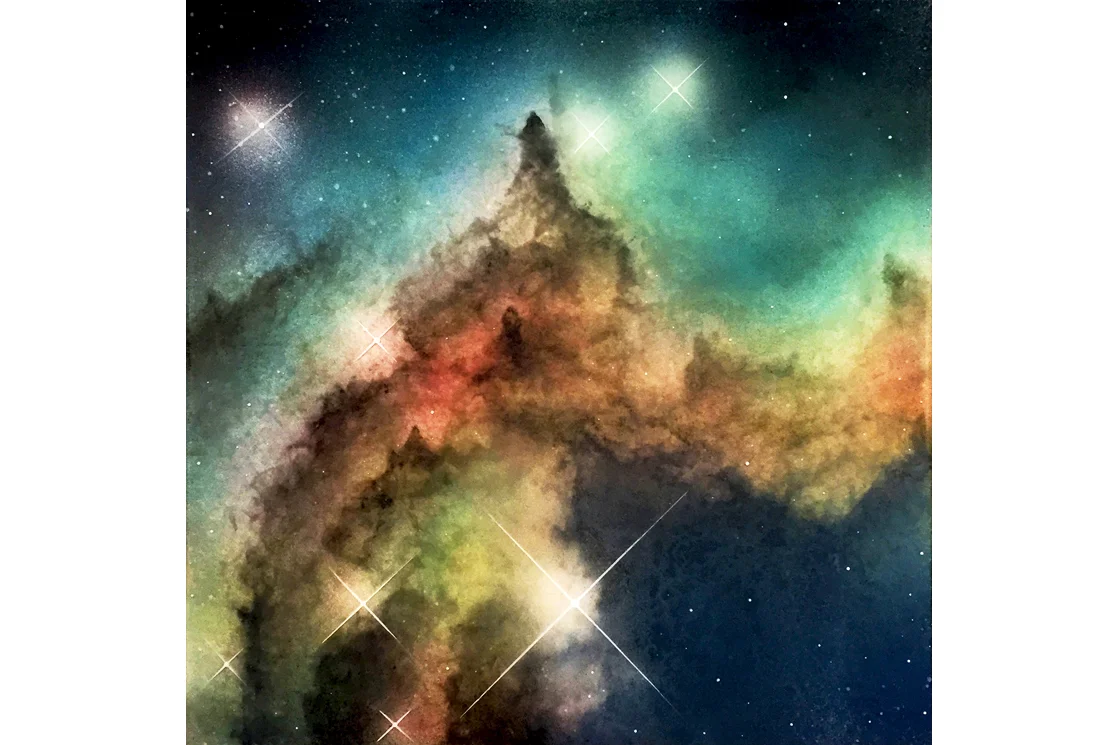 Monkey Head Nebula - Spray paint, oil, ink and resin on high quality wooden canvas - Sold