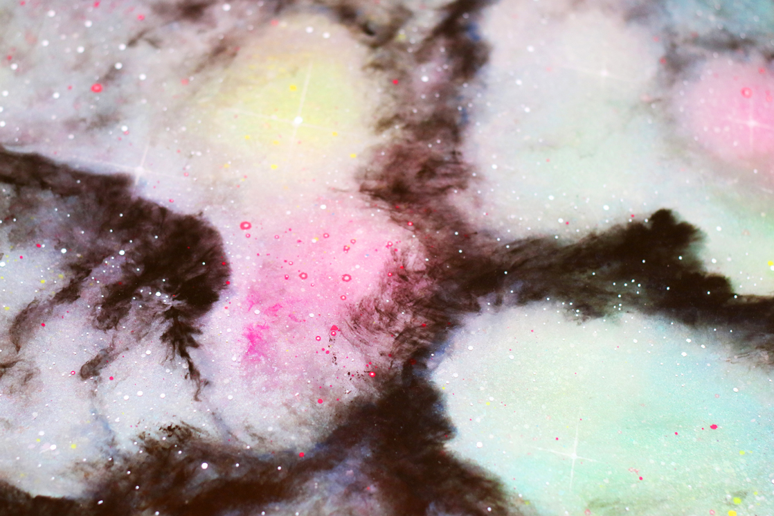 Trifid Nebula detail - Spray paint, oil, ink and resin on high quality wooden canvas 