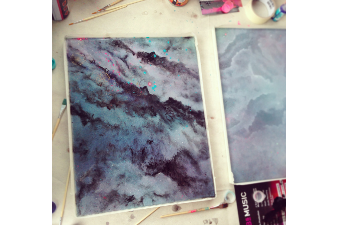 In progress piece - Spray paint, acrylic, oil and resin on canvas 