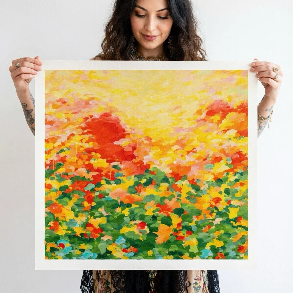 Kingdom Within - Limited edition fine art print, hand-finished with Gel Gloss Medium for textured gloss brush stroke highlights, signed, and numbered. 

Available in 50 &times; 50 cm and 70 &times; 70 cm, edition of 20 in each size. 

Printed on Stud