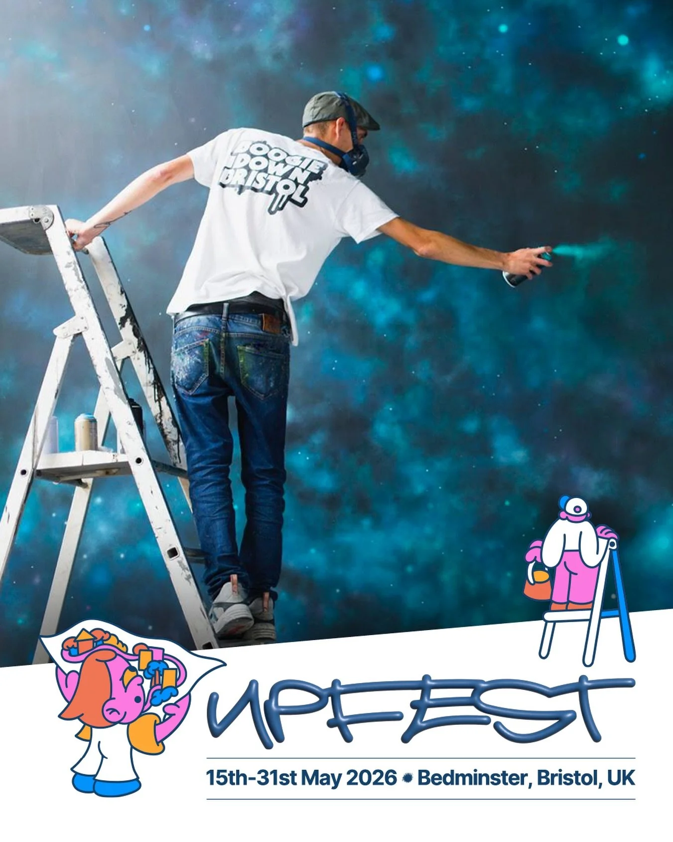 Catch me painting something cosmic from Friday and over the weekend for this years @upfest 

I&rsquo;ll be situated behind Aldi just off North st 🕺✨

#cosmic #upfest #space #painting #bristol