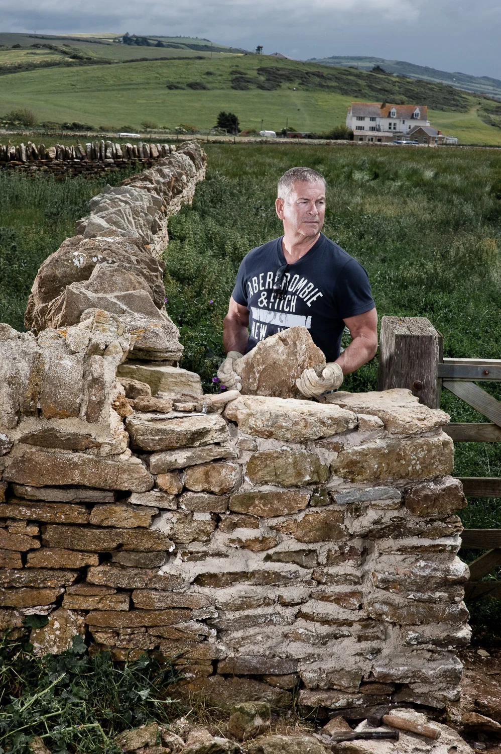 Dry stone walling at the National Trust Burton Bradstock site