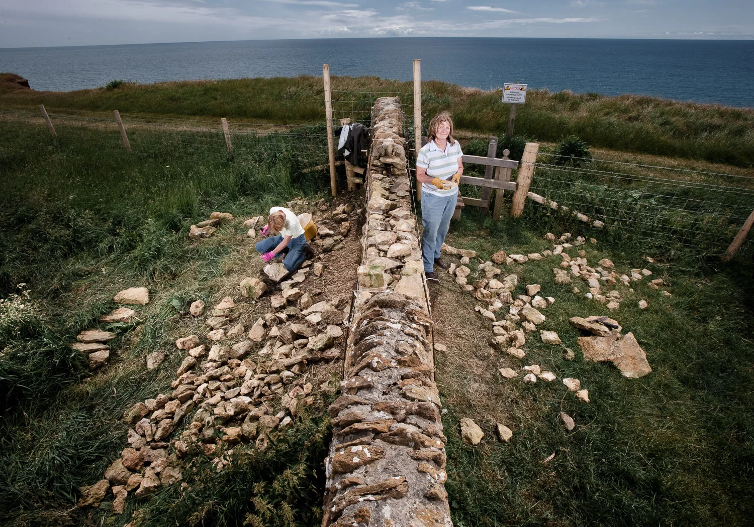 Dry stone walling at the National Trust Burton Bradstock site