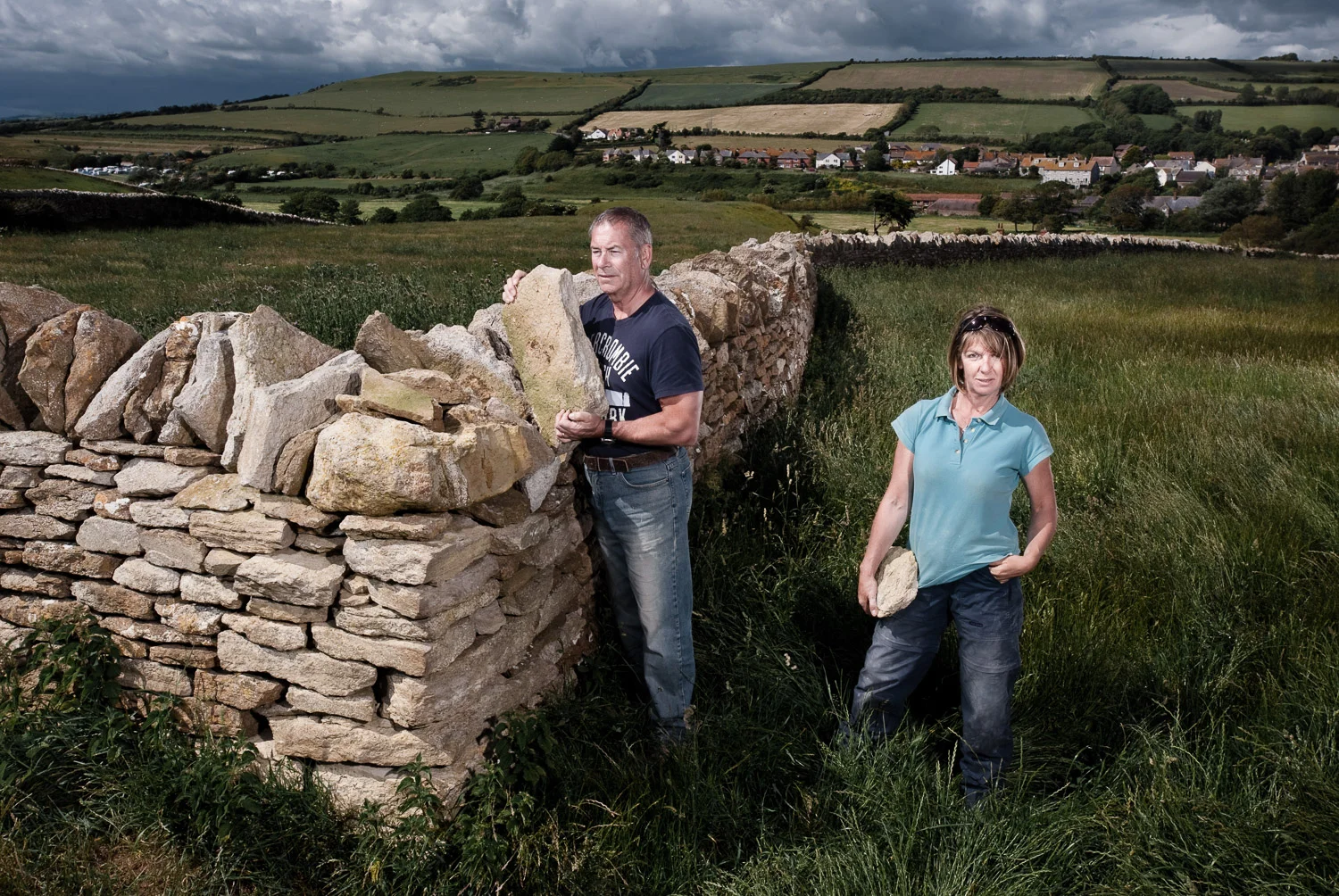 Dry stone walling at the National Trust Burton Bradstock site