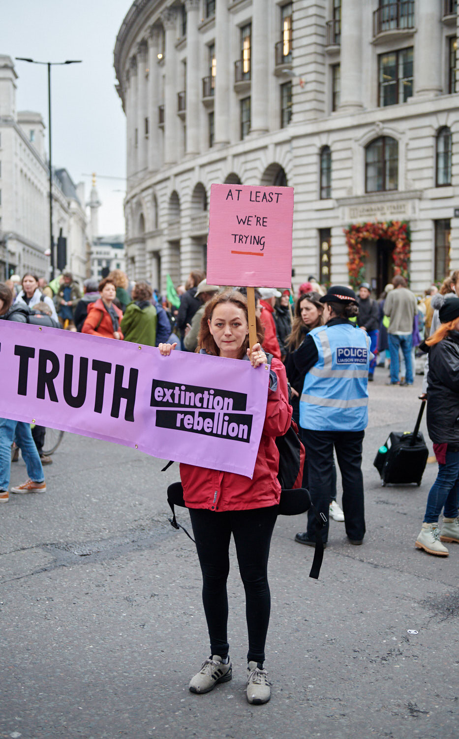 Extinction rebellion protesters at Bank in the city of London