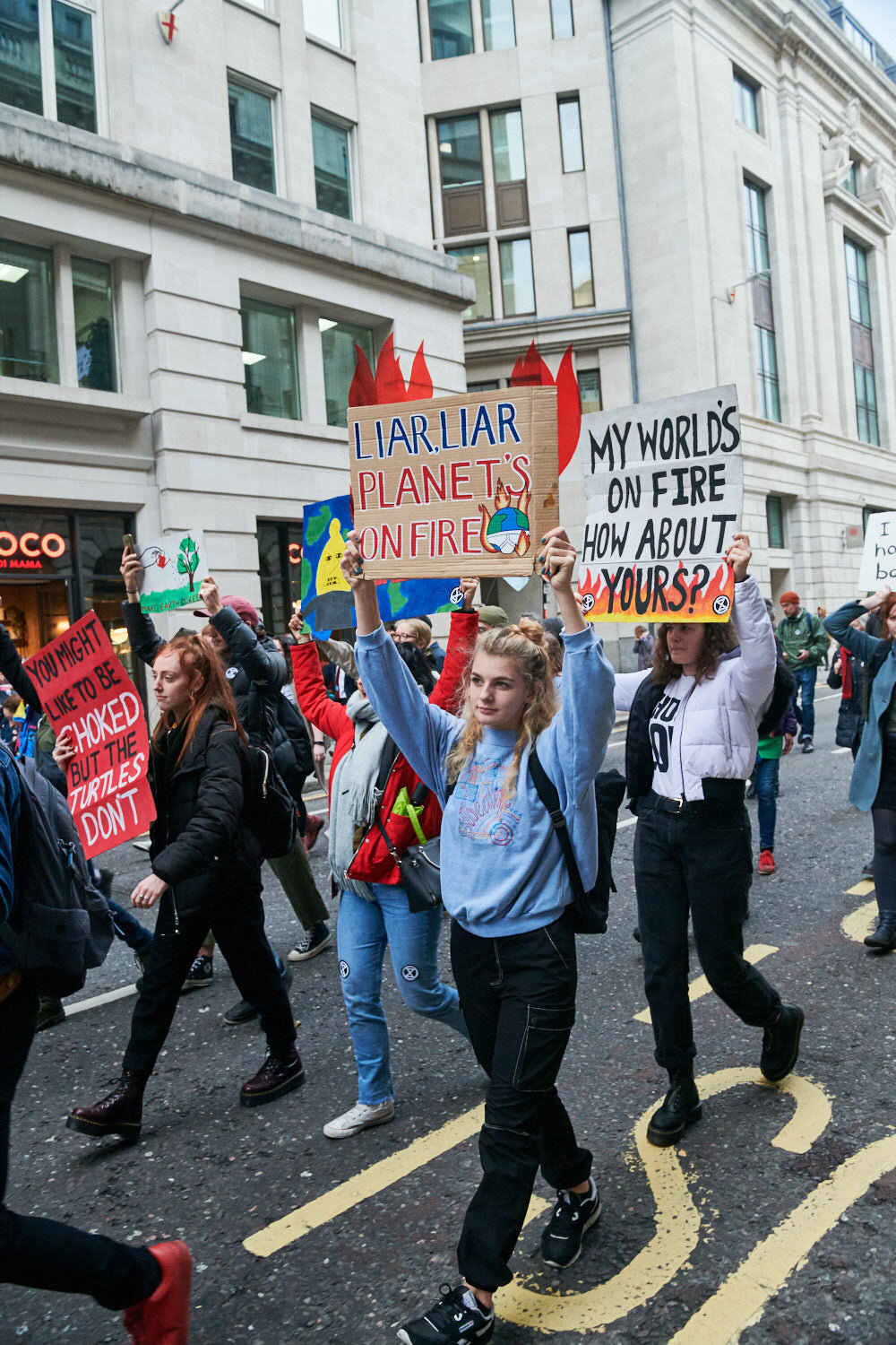 Extinction rebellion protesters at Bank in the city of London