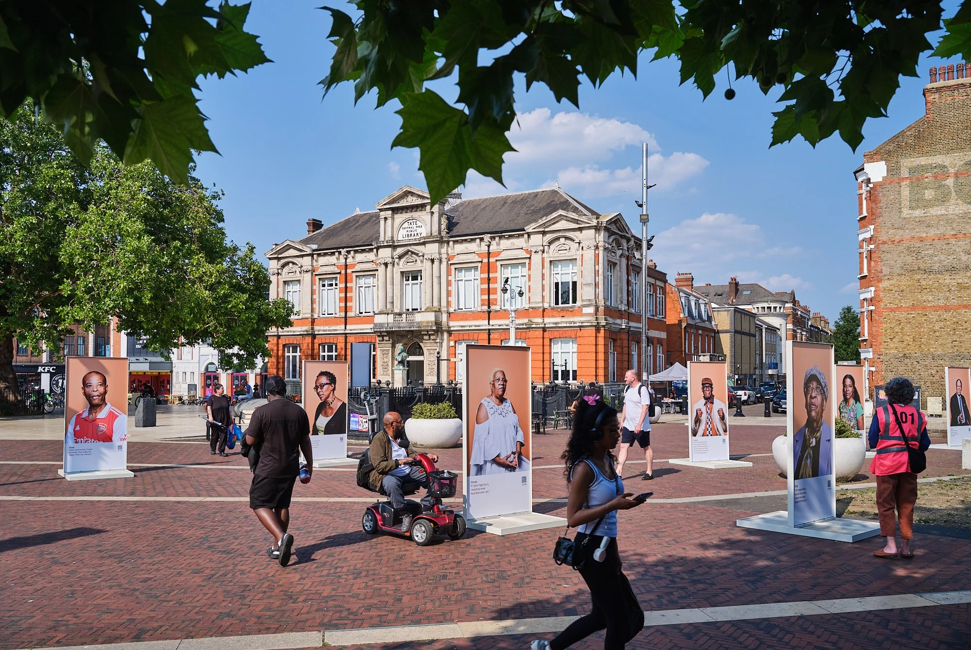 WUS outdoor exhibition in Windrush Square, Brixton