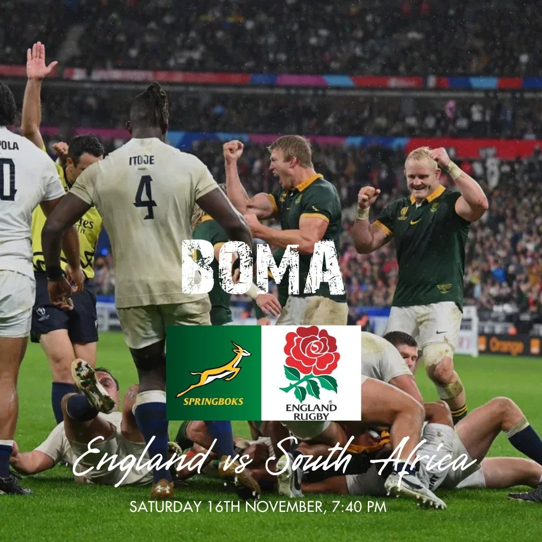 Join us at the BOMA on Saturday as South Africa takes on England in the Autumn Internationals! 🇿🇦 

With great drinks, delicious food, and a lively atmosphere, get ready to cheer on the BOKKE! There&rsquo;s no better way to spend a Saturday evening