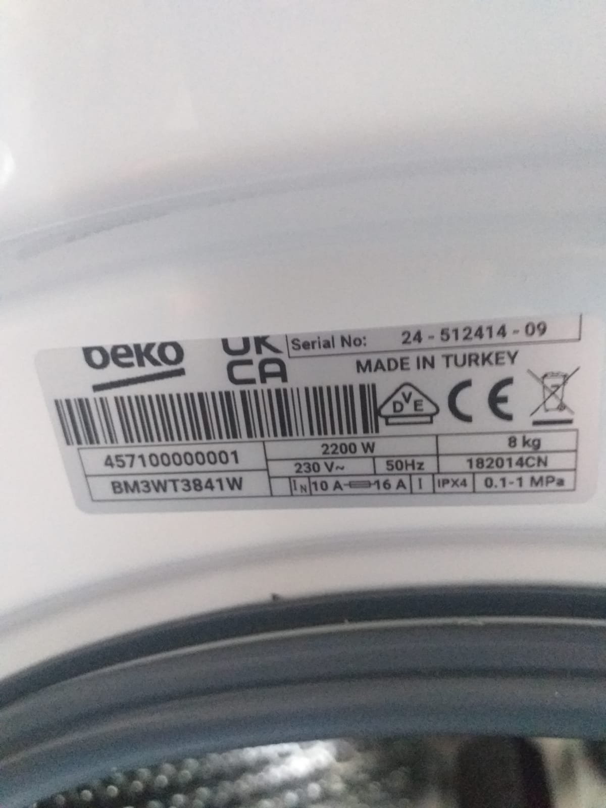 Beko 8kg washing machine BM3WT3841W (A grade) rat pl.jpeg