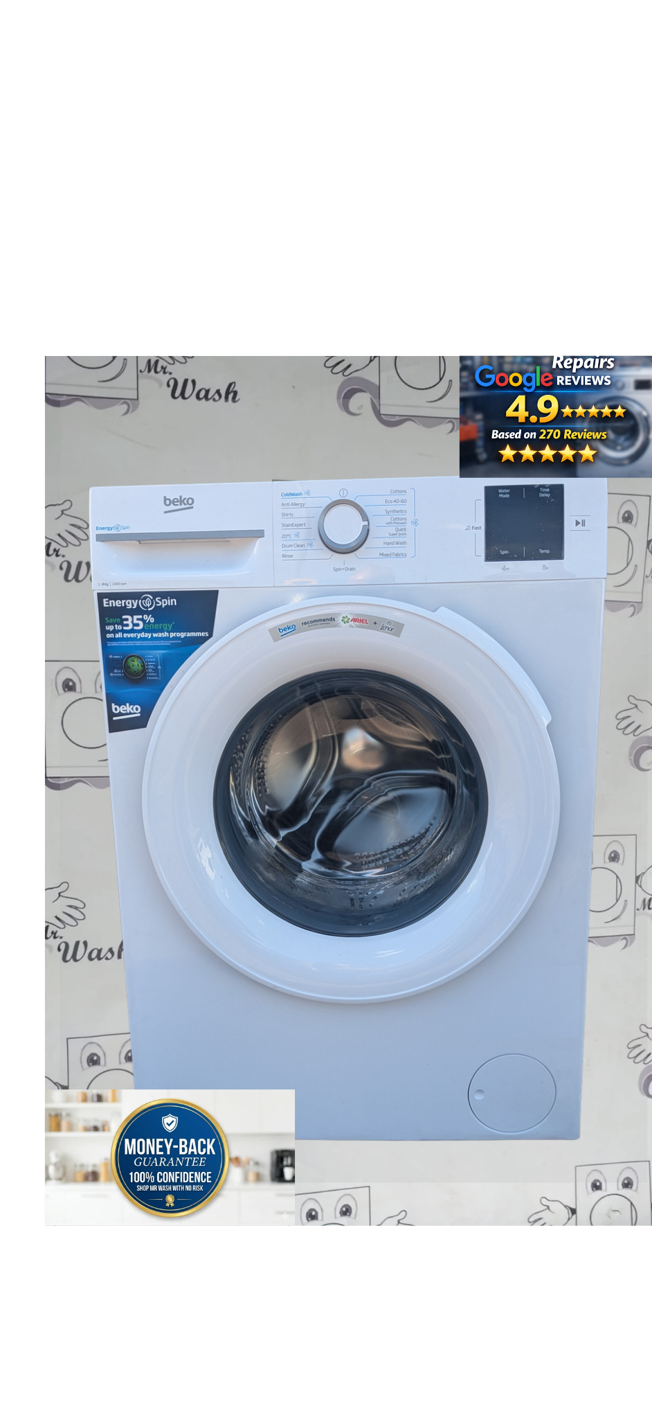 ​Beko BM3WT3841W 8kg Freestanding Washing Machine (1400 RPM, White) – A-Rated
