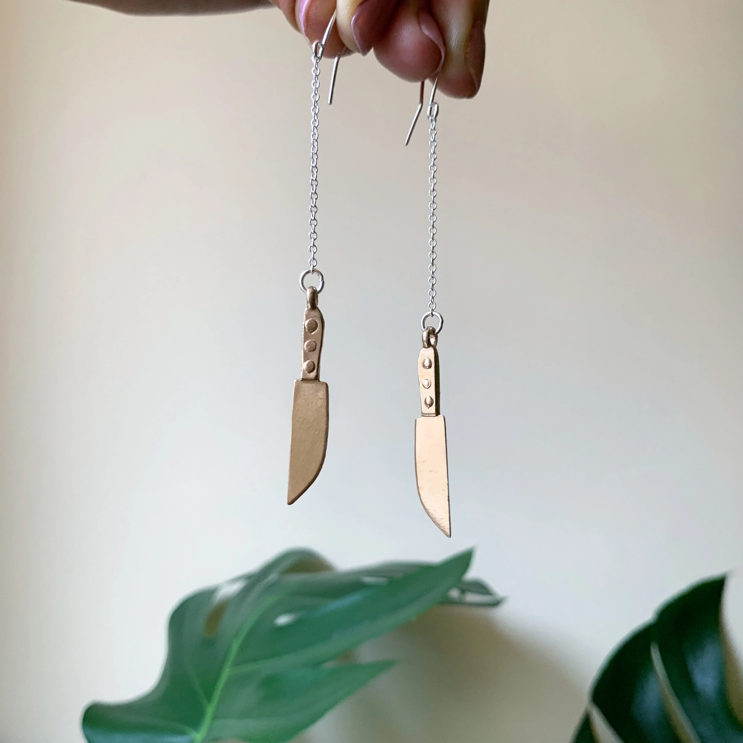 knife earrings with chains