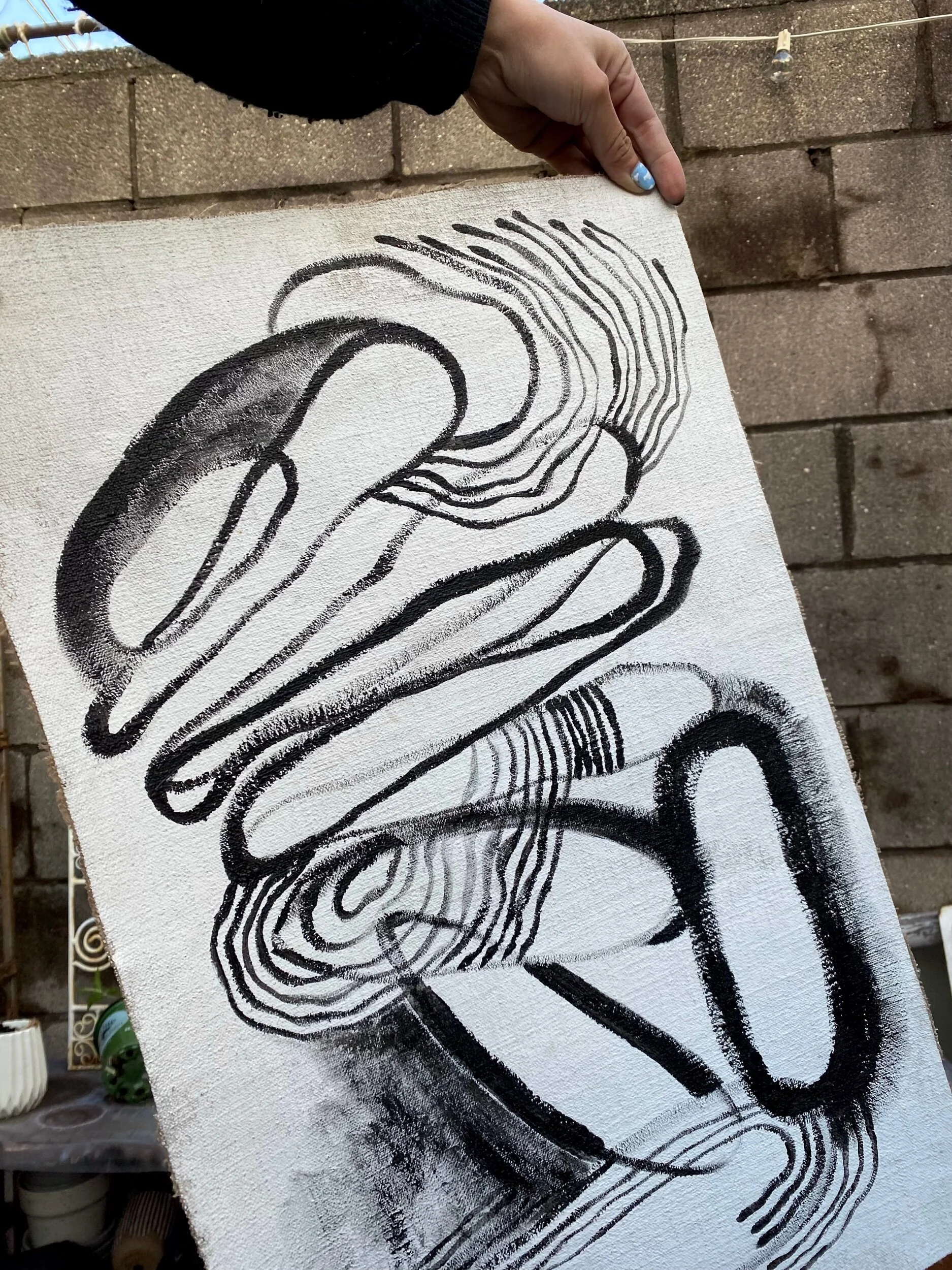 Detail of black and white painting.