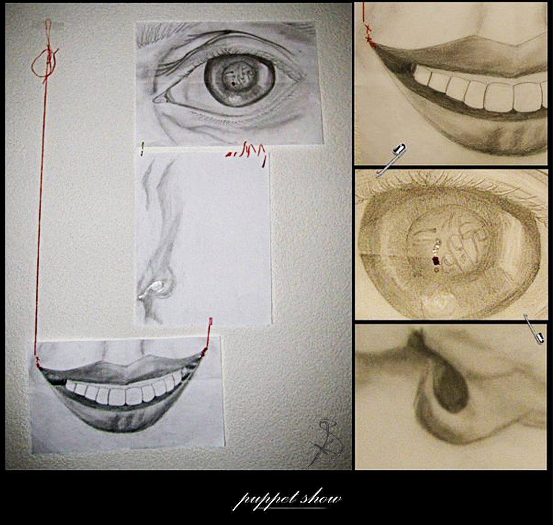 Mixture of sketches (pencil/ pen/ thread work) -Anonymous